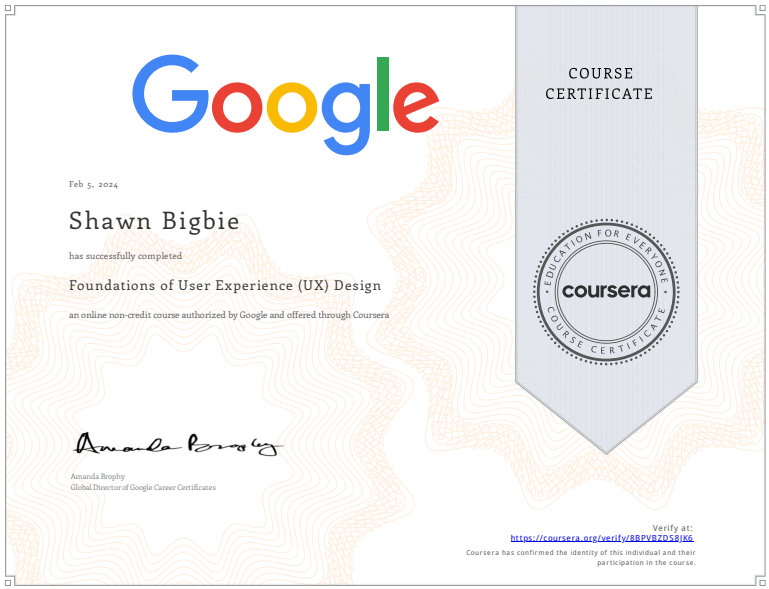 Coursera Foundations of User Experience Cert